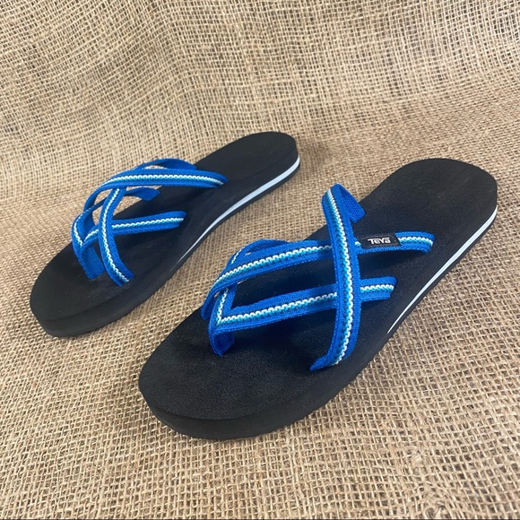Teva sandals flip flops Blue strappy cushion Insoles Arch Support Sz  8 - Picture 2 of 12